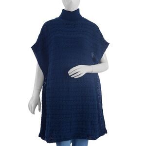 Poncho Knitted Turtleneck Navy XL